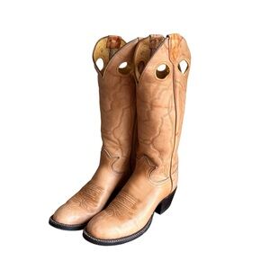 Women’s 1960s 70s Vintage Tony Lama Buckaroo Tan Cowboy Boots Festival Gypsy 4.5